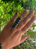 Handmade Turquoise & Sterling Silver 6 Stone Rectangular Stone Adjustable Ring Signed Nizhoni