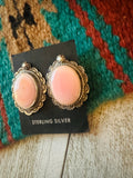 Navajo Sterling Silver & Queen Pink Conch Shell Post Earrings Signed