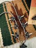 Navajo Sterling Silver & Onyx Beaded Squash Blossom Necklace Set