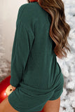 MERRY Round Neck Long Sleeve Top and Shorts Lounge Set