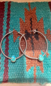 Handmade Turquoise & Sterling Silver Hoop Earrings Signed Nizhoni