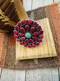 Handmade Sterling Silver, Pink Onyx & Turquoise Cluster Adjustable Ring by Nizhoni