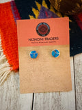 Zuni Blue Opal & Sterling Silver Inlay Stud Earrings