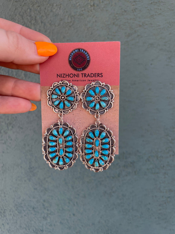 “The Girl Power” Navajo Sterling Silver Turquoise Dangle Earrings