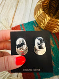 Navajo White Buffalo & Sterling Silver Post Earrings