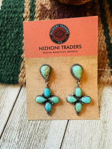 Navajo Turquoise & Sterling Silver Cluster Dangle Earrings