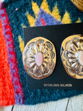 Navajo Sterling Silver & Queen Pink Conch Concho Post Earrings