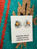 Navajo Sterling Silver & Orange Spiny Thunderbird Stud Earrings