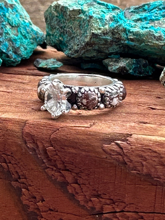 Wild Horse & White Topaz Sterling Silver Forever Ring