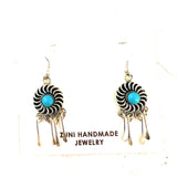 Zuni Turquoise & Sterling Silver Dangle Earrings Signed