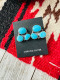 Navajo Sterling Silver & Turquoise Cluster Post Earrings Signed