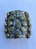 Larry James Navajo Palomino Turquoise & Sterling Silver Cluster Cuff Bracelet