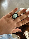 Navajo Sterling Silver & Single Stone Golden Hills Turquoise Adjustable Ring Signed