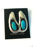 Navajo Kingman Turquoise and Sterling Silver Shadowbox Earrings