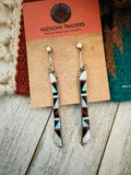 Zuni Multi Stone & Sterling Silver Inlay Dangle Earrings