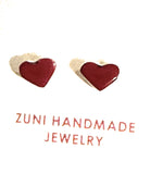 Zuni Coral & Sterling Silver Heart Stud Earrings