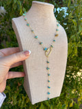 “The Golden Collection” Turquoise Beaded Gravel Lariat Handmade 14k Gold Plated Necklace