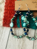 Handmade Turquoise, Lapis Sterling Silver Beaded Hoop Earrings