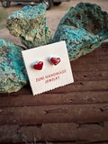 Zuni Coral & Sterling Silver Heart Stud Earrings