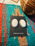 Navajo White Buffalo and Sterling Silver Oval Post Earrings