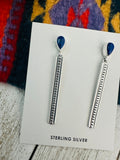 Navajo Lapis & Sterling Silver Drop Dangle Earrings Signed