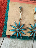 Zuni Turquoise & Sterling Silver Needlepoint Dangle Earrings