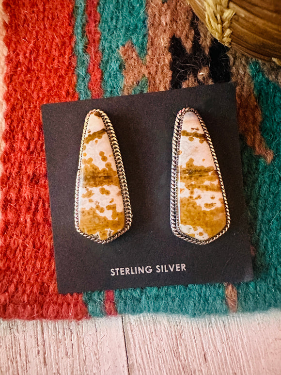 Navajo Jasper Sterling Silver Post Earrings Signed