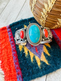 Old Pawn Navajo Sterling Silver, Turquoise & Coral Cuff Bracelet