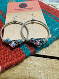 Handmade Pink Dream Mojave & Sterling Silver Dangle Hoop Earrings Signed Nizhoni