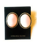 Navajo Sterling Silver & Queen Pink Conch Oval Post Earrings