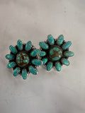 Handmade Flower Sterling Silver, Blue Fire Opal, Number 8 Turquoise Cluster Post Earrings Signed Nizhoni