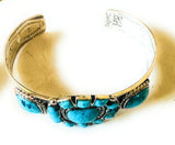 Old Pawn Navajo Sterling Silver & Kingman Turquoise Cuff Bracelet