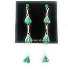 Zuni Sterling Silver & Turquoise Inlay Heart Dangle Earrings