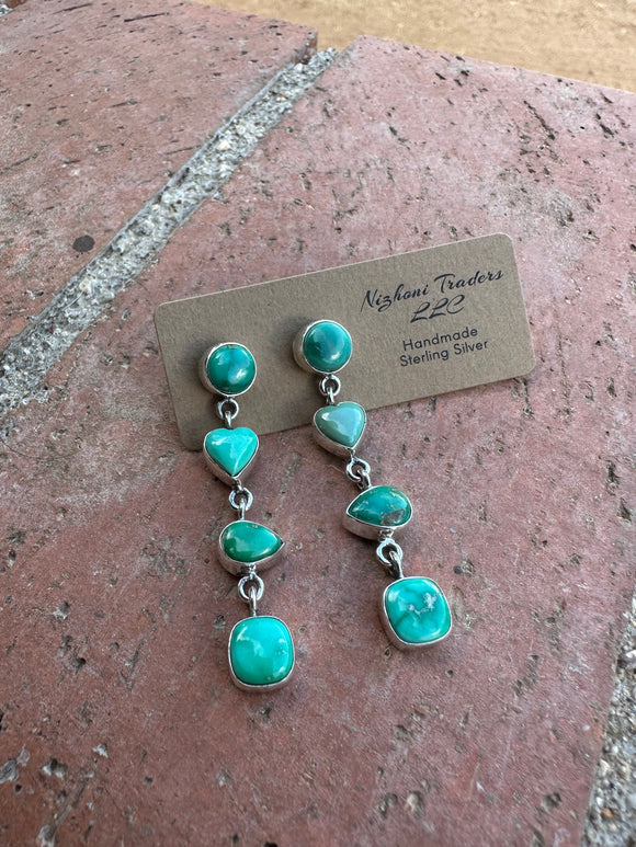 Handmade Emerald Valley Turquoise and Sterling Silver 4 Stone Dangles