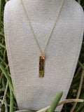 The Golden Collection” HOWDY Handmade Pink Fire Opal 14k Gold Plated Bar Charm Necklace