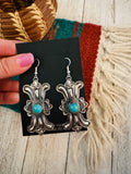 Navajo Hand Stamped Sterling Silver & Turquoise Concho Dangle Earrings