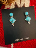 Navajo Sterling Silver & Turquoise Diamond Dangle Earrings