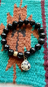 Handmade Beaded Stretch Bracelet Onyx Dalmatian Jasper