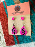 Zuni Pink Opal, Onyx & Sterling Silver Inlay Dangle Earrings