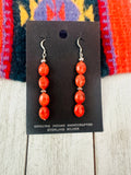 Navajo Sterling Silver Apple Coral Beaded Dangle Earrings