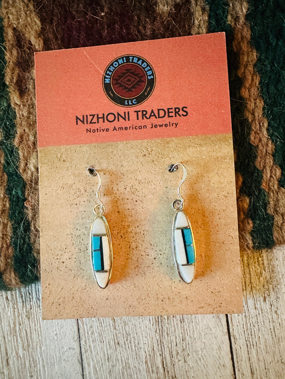 Navajo Sterling Silver & Multi Stone Inlay Dangle Earrings