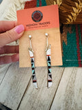 Zuni Multi Stone & Sterling Silver Inlay Dangle Earrings