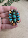 Beautiful Handmade Spice, Turquoise And Sterling Silver Adjustable Cluster Ring