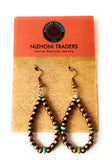 Navajo Copper & Turquoise Beaded Dangle Hoop Earrings