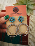 Handmade Turquoise, & Sterling Silver Cluster Circle Dangle Earrings Signed Nizhoni