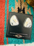 Navajo White Buffalo & Sterling Silver Post Earrings