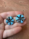 Handmade Golden Hills Turquoise & Sterling Silver Cluster Post Earrings