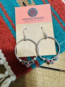 Handmade Pink Dream Mojave & Sterling Silver Dangle Hoop Earrings Signed Nizhoni