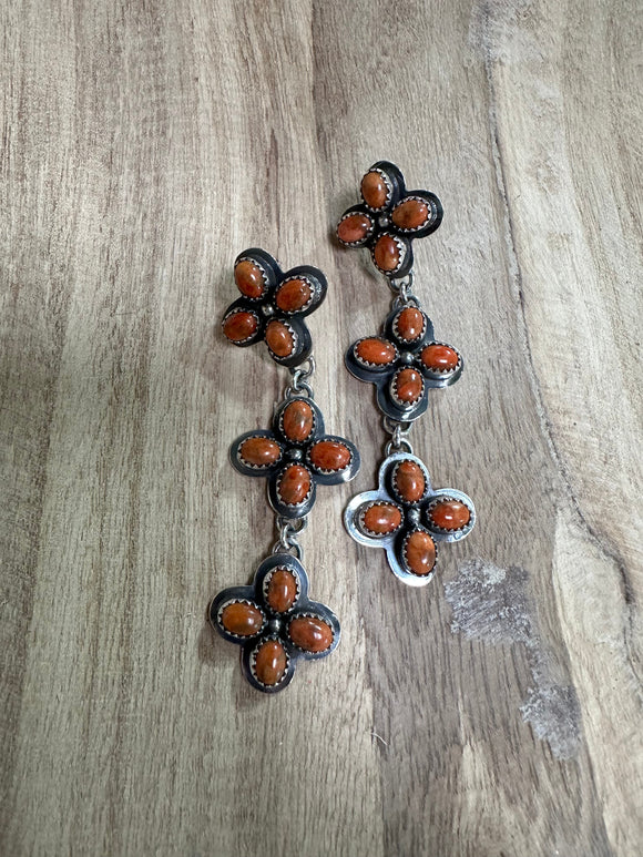 Handmade Orange Mojave and Sterling Silver Dangle Earrings