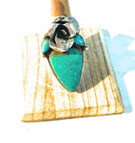 Navajo Sterling Silver & Turquoise Rose Ring Adjustable Ring